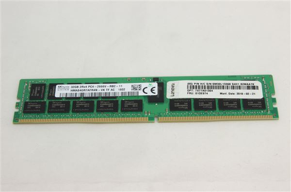 LENOVO MEM 32GB 2Rx4 DDR4-2666MHz RDIMM PC4-21300 ECC CL19 1.2V