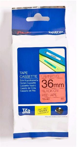 TZE-461 TAPE 36 MM - LAMINATED TZe-461 - 36 mm black on red tape, 8m